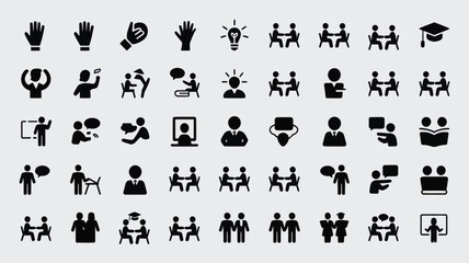 Fototapeta premium Set of 40 Black Business Meeting and Communication Icons Vector