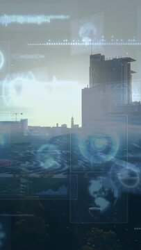 Vertical video: Right tower anchoring, sun rising, HUD rising and overlaying maps for tech creators