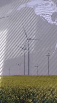 Vertical video: Diagonal stripes appearing, globe moving while turbines turning, showing power flow