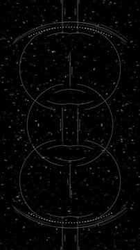 Vertical animation of futuristic sci-fi HUD interface with data and numbers against a starry space background