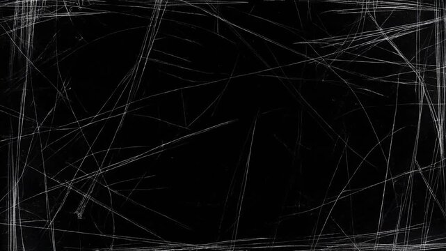 Grunge Texture Overlay. Dark Vintage Movie Film Texture. Looped Animation. Retro Style Scratches and Dust Isolated on Black Background