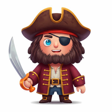 Cute little pirate character with eye patch and sword sticker design