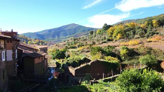 Robledillo de Gata. Panoramic view. C&aacute;ceres. Beautiful mountain village with stone and slate buildings. Spain.