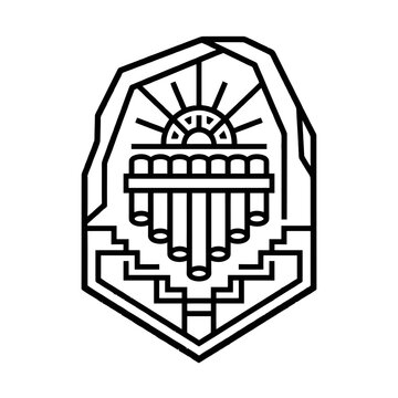 Pan flute sun emblem with geometric heritage frame