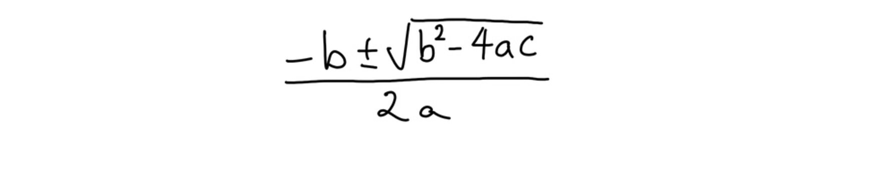 Quadratic formula mathematical equation PNG for algebra education, featuring second-degree polynomial solution with square root and discriminant. Ideal for STEM textbooks and school revision guides