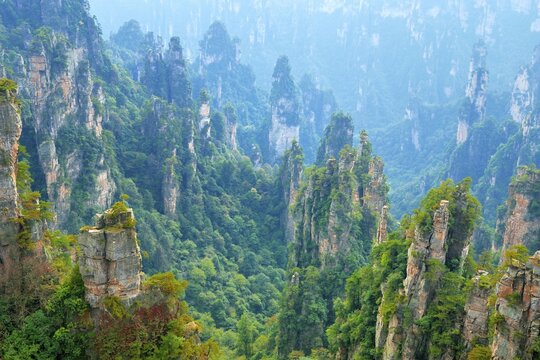 Tianzishan mountain with vertical rock columns of quartz sandstone, Zhangjiajie National Park, Hunan Province, China