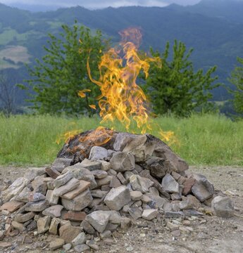 Natural gas spring called Vulcano del Monte Busca, Tredozio, province of Forl&igrave;-Cesena, Italy