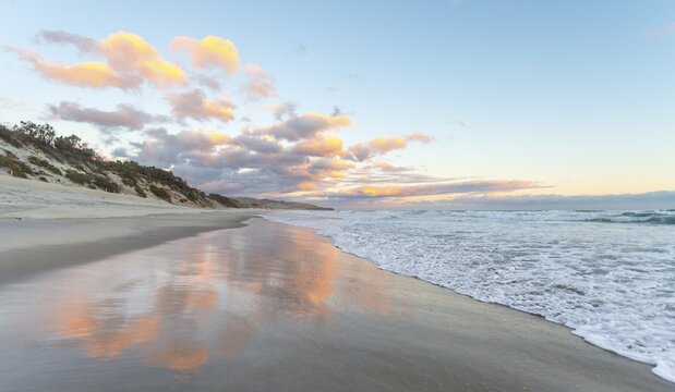 St. Clairs Beach, sunset on the beach, Otago, South Island, New Zealand
