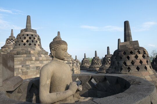 Buddha statue, temple complex Borobudur, Stupas, Borobudur, Yogyakarta, Java, Indonesia