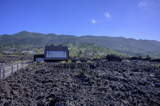 View to the visitor centre of the Canos de Fuego lava caves, Las Manchas, La Palma, Spain