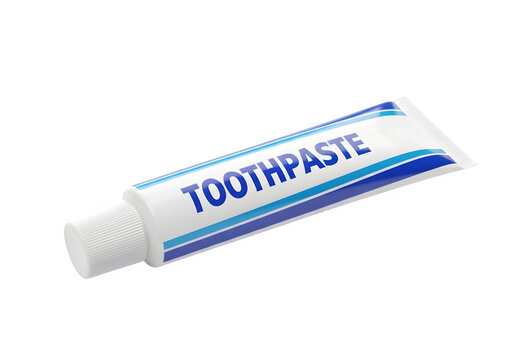 A tube of toothpaste with blue stripes on a transparent background