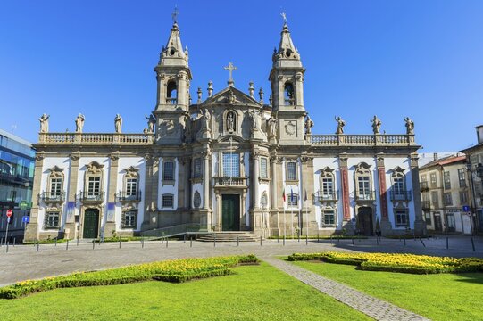 Carlos Amarante square with 18th century Sao Marcos Church and former hospital converted into an hotel, Braga, Minho, Portugal
