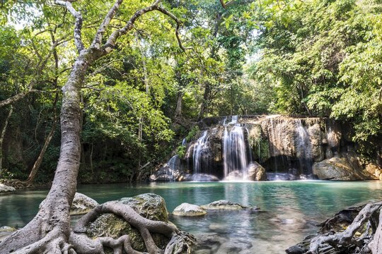 Waterfall in Erawan National Park, Kanchanaburi Province, Thailand