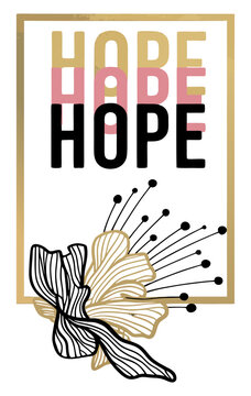 Minimalist &ldquo;HOPE&rdquo; Typography Poster with Gold Frame and Abstract Floral Line Art Design