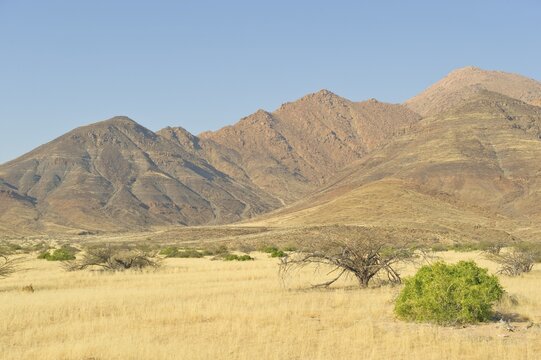 Brandberg Mountain seen from southwest, near the Numas Gorge, Namibia, Africa