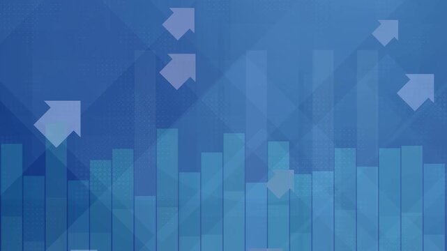 Abstract loopable animation of blue arrows moving upwards, blue geometric pattern, direction, growth, success and improvement