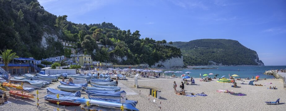 Town beach of Sirolo, province of Ancona, Italy