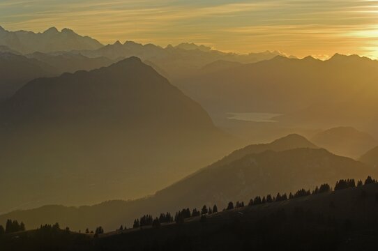 Sunset onf the Rigi with view of Inner Switzerland, Schwyz, Switzerland