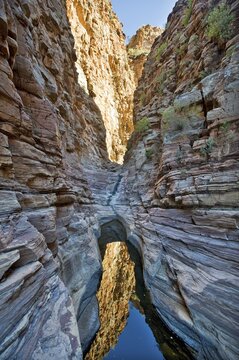 Pool at the end of the canyon with a fixed rope route on the Olive Trail, Naukluft National Park, Namibia, Africa