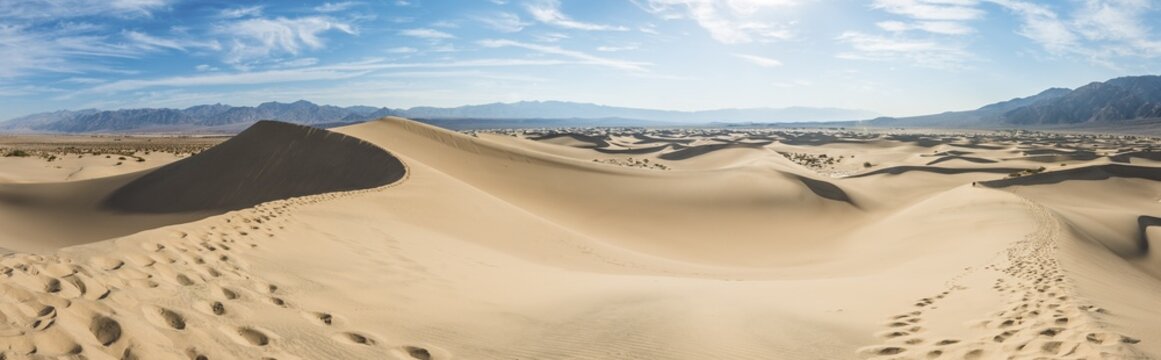 Mesquite Flat Sand Dunes, sand dunes, foothills of Amargosa Range Mountain Range behind, Death Valley, Death Valley National Park, California, USA