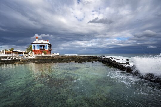 The Blue House, Casa Juanita, on the coast, Arrieta, Lanzarote, Canary Islands, Spain