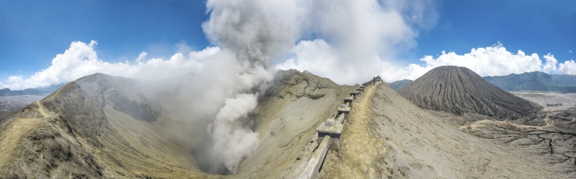 View in crater of the smoking volcano Gunung Bromo, on the right Mt. Batok, National Park Bromo-Tengger-Semeru, Java, Indonesia