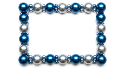 Fototapeta premium Blue and silver beads forming a square frame on white background