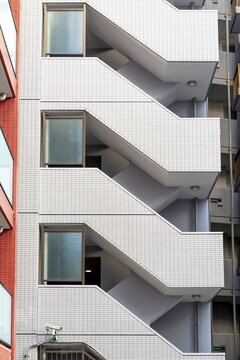 High-rise residential building, staircase, external stairs, Tokyo, Japan