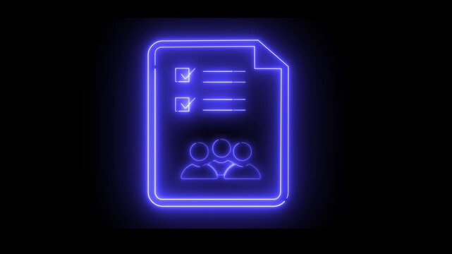 A neon light effect animation highlights a checklist and people icons. It suggests formal tasks and team collaboration. Ideal for business themes, projects, or team management.