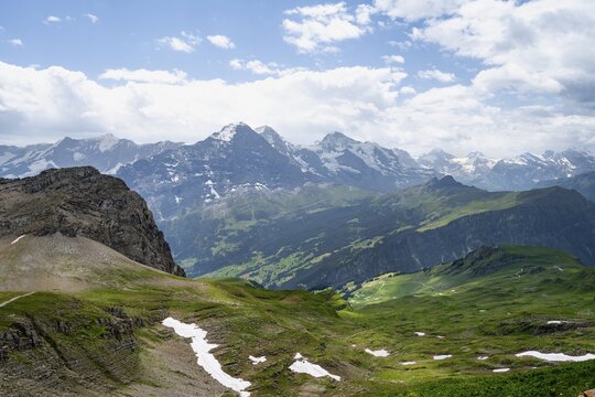 View from the summit of Faulhorn, Eiger, M&ouml;nch and Jungfrau mountain scenery, Bernese Alps, Bernese Oberland, Switzerland