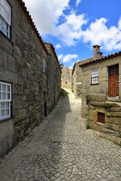Narrow cobbled street in the medieval mountain village of Sortelha, Serra da Estrela, Beira Alta, Portugal
