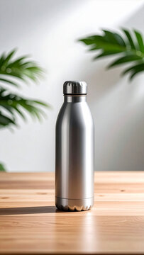 Plantilla de una botella de agua de aluminio en color gris.