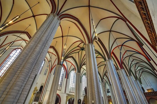 Vaulted ceiling of the renovated Saint Nicholas Church, Nikolai district, Berlin, Germany