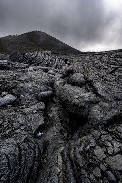 Petrified lava, volcanic rock in bizarre shapes, lava field, volcanic eruption, active table volcano Fagradalsfjall, Kr&yacute;suv&iacute;k volcanic system, Reykjanes Peninsula, Iceland
