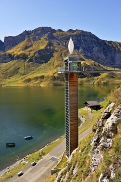 Panorama lift with viewing platform at Lake Melchsee, Melchsee-Frutt, Canton Obwalden, Switzerland