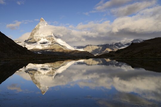Mt Matterhorn reflected in Riffelsee Lake, Zermatt, Canton of Valais, Switzerland
