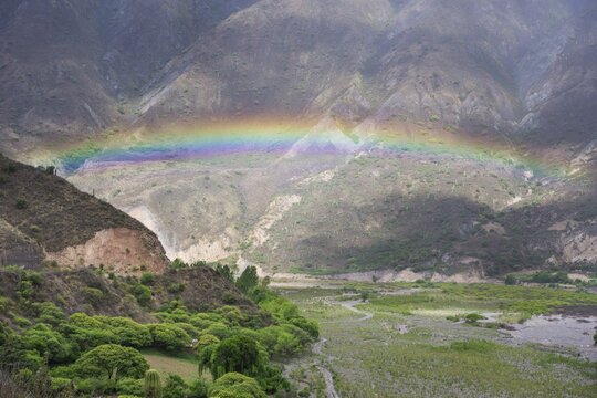 Rainbow over the Quebrada de Escoipe valley, Salta Province, Argentina