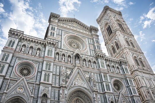 Campanile and cathedral, Duomo Santa Maria del Fiore, UNESCO World Heritage Site, Florence, Tuscany, Italy