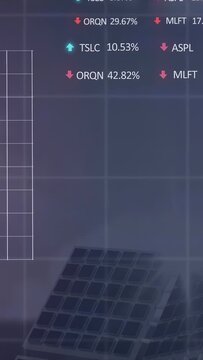 Vertical video: Faint overlay animating charts and tickers after data pulse, showing market trends