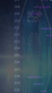 Vertical video: UI column scrolling on user swipe, revealing ruler, HTML tags, brain emblem for web