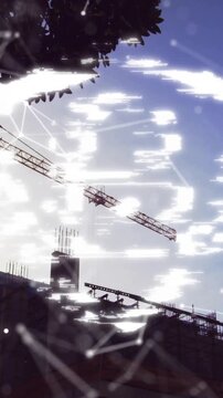 Vertical video: Padlock AR appearing over construction cranes, pulsing and showing network security