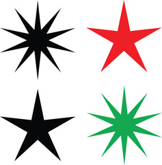 Obraz premium Four multicolored stars: black, red, black, and green