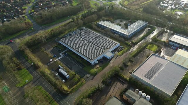 Aerial view of a sleek, modern data center in Milton Keynes providing infrastructure for artificial intelligence.