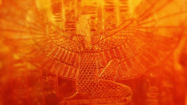Isis Wall Carving on Golden Wall Tomb Macro Goddess Spread Wings Ancient Egypt