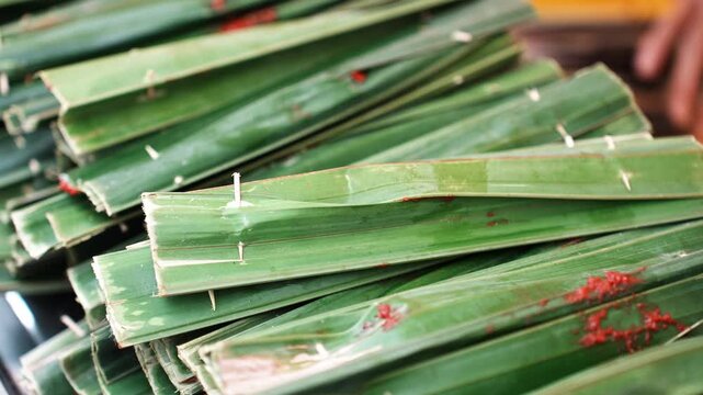 Otak otak fish cakes wrapped in banana leaves