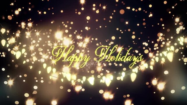 Animation of happy holidays text over light spots