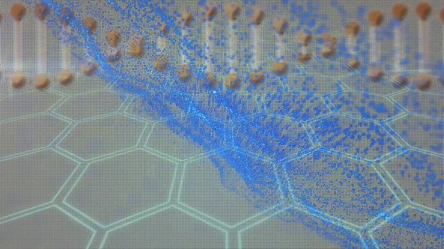 Animation of dna over grey background with hexagons