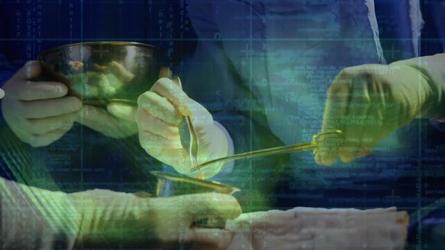 Data processing over grid network against mid section of surgeons performing surgery at hospital