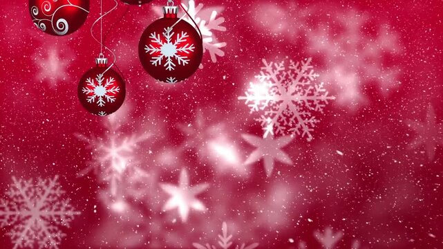 Animation of baubles over snow falling