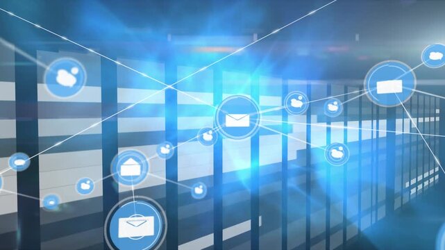 Animation of envelope icons over data processing